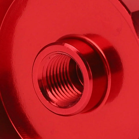Close-up of red aluminum Front Fork Cover For Mountain And Road Bikes, highlighting screw threads for installation.