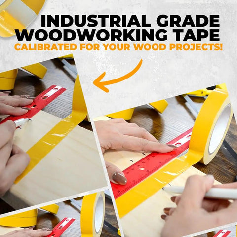 Applying Double Sided Woodworking Tape 6 Pack 1 Inch By 25 Yards For CNC Machines with a red ruler on wood