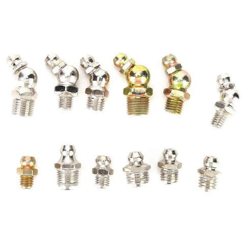 Ultimate 130 Piece Grease Zerk Fitting Kit 45 And Straight Grease Nipples M8 M10 1 8 1 4 Fits Auto Hydraulic Rig Heavy Duty Iron Plated Boss Level Tool Kit For Mechanics Durable Hose Connectors Keeps Vehicles Lubed And Running Smooth Perfect Garage, assorted metal fittings