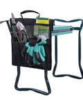 Folding Garden Kneeling Seat And Tool Bag Set with durable Oxford cloth pouch, shown with tools stored, black, 31x30 cm.