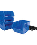 Big Stackable Storage Trays Set Of 4 Blue Adjustable Rails For Vertical Or Horizontal Organization Interlocking Rails