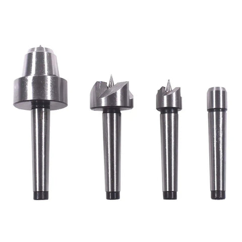 MT1 Steel Wood Lathe Live Center 4 Piece Set With Spur Driver, Spur Center, Cupped Dead Center And Live Center In Durable Wood Case, Ideal Lathe Accessory Kit For DIY Projects