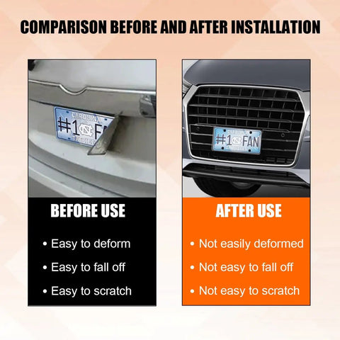 Comparison image showing before and after using Crystal Clear Car License Plate Cover Kit Set Of Two With Screws And Caps Tough As Nails