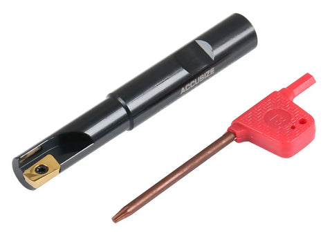 Half Inch 90 Degree Square Shoulder Indexable End Mill With 3 1/4 Inch Overall Length, APKT11T3 Carbide Insert, One Flute For Square Shoulder Face Milling, Side Milling And Full Slot Milling In Steel, Stainless, Aluminum And More
