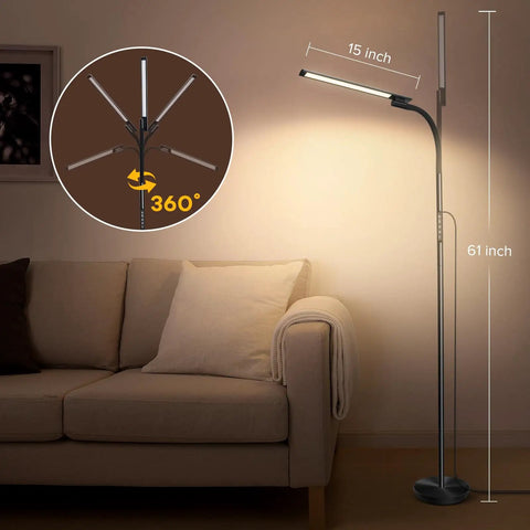 Tall Floor Lamp With 5 Color Modes And 5 Brightness Levels, Remote And Touch Control, 360 Degree Gooseneck beside sofa