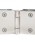 Rock Solid Double Sided Hinge For Frameless Glass Shower Door stainless steel hinge with polished finish and heavy-duty construction.