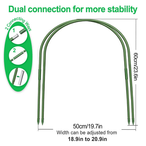 Six Piece Garden Hoop Kit For Greenhouses Rust Free Grow Tunnel Stakes showing dual connection and adjustable width