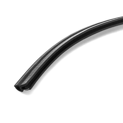 Curved section of 20 Foot EPDM Rubber Trim Seal With Top Bulb For Edge 1/16 Inch To 1/8 Inch, Weatherproof Gasket photographed closely