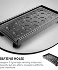 Rig Ready Rolling Computer Tower Stand With Top Tier Crossflow Ventilation And Smooth Glide Casters For Sturdy PC Case Holder Desk Organizer Rack System, black with radiating holes.