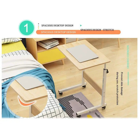 Height Adjustable Mobile Laptop Desk Sets The Chill Vibe For Remote Work Sessions While Rolling On Slick Casters And Locks Down Tight For Ultimate Stability, spacious design with smooth surface and rounded corners.