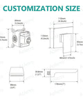 Wall Mount Bathroom Faucet With Waterfall Spout, Brass And Polished Chrome Finish, customization size diagram