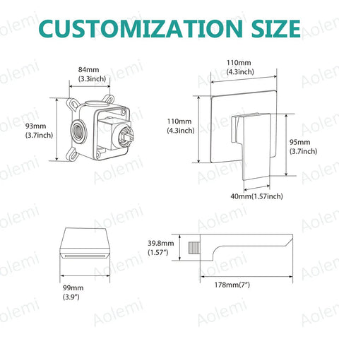 Wall Mount Bathroom Faucet With Waterfall Spout, Brass And Polished Chrome Finish, customization size diagram