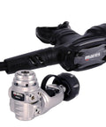 Ultra Portable 62X Scuba Regulator Set With First And Second Stage INT for travel divers and minimalist gear lovers in black and silver