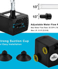 Ultra Quiet 50 GPH 3W Mini Submersible Water Pump with adjustable flow and suction cups for aquariums and hydroponics.