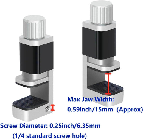 Adjustable Screen Repair Clamps Kit For Phones And Tablets, metal clamp with rubber pads, max jaw width and screw diameter labeled