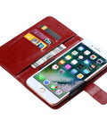 Super Stylish Brown Cover For Danew Trace T-One 5 Inch Phone Plus HD Glass Film Protector With Precise Cuts And Full Access To Camera Speakers open with cards and cash inside.