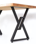 Heavy Duty Metal Table Legs 2 Pack 28 Inch High 20 Inch Wide Square Tube Iron Desk Legs Rustic Industrial Country Style For Dining Tables Office Desks supporting a wooden table top