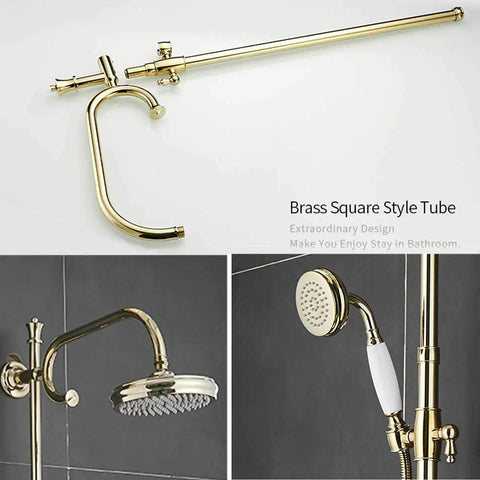 UMJIGF 8 Inch Shower System with Cold and Hot Water Shower Combo Set featuring brass square tube and top fall head.