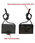 CBB61 6uF 250V AC Capacitor For Ceiling Fans 2 Wire 50/60Hz Pack Of 2 with PVC wire and mounting hole