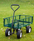 Green garden cart with 2-Pack Pneumatic Air Filled 10 Inch Hand Truck Wheels with 4.10/3.50-4 Tires on grass
