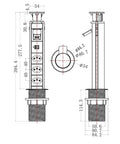 Technical drawing of Pop Up Desk Organizer Power Strip With Usb Type C Charging And Multiple Sockets, Hidden Socket Design Keeps Your Battlestation Sleek And Tidy.