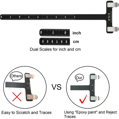 Archery Bow String Nocking Points Kit with T Square Ruler showing inch and cm scales for recurve and compound bowstring use