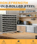 Beefy Cold Rolled Steel 72 Opening Pigeon Hole Bin For Garage Storage, Powder Coated Gray Bolt Bins And Parts Organizer in workshop