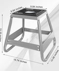 Heavy Duty Dirt Bike Stand Lift Up To 1000 Lbs Universal Detachable Motorcycle Stand For Maintenance Works With Kawasaki Honda Yamaha And More Silver Finish Stable Steel Construction For Safe Lifts, shown with measurements and silver finish.