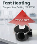 Top Shelf Optical Glasses Frame Warmer, 580W Quick Heat Lens Heater shows temperature setting of 70 to 130°C for fast heating.