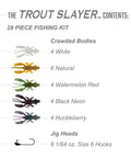 Slayer 28 Piece Fishing Kit With 20 Crawdad Bodies And 8 Size 6 Long Shank Hooks Perfect For Small Streams And Lakes Catches All Species