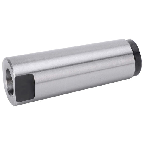 Morse taper drill sleeve MT4–MT2 reducing adapter, silver metal cylinder with black ends.