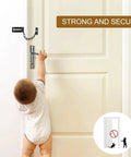 Heavy Duty Metal Door Chain Locks Kit With Six Screws For Inside And Front Doors installed on a white door, child reaching