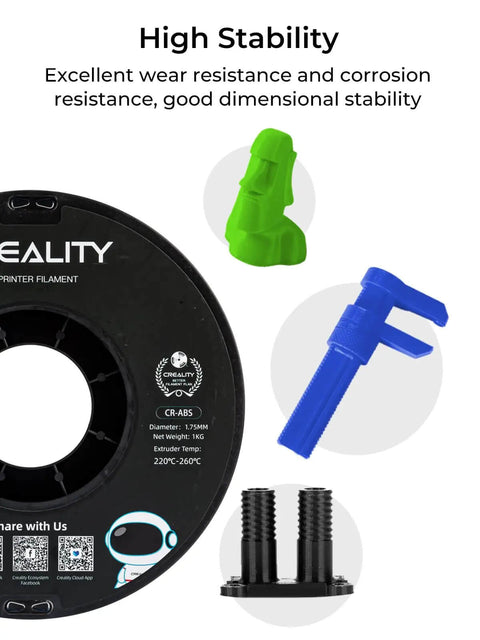 ABS Filament 1.75mm Black 1kg For 3D Printing With Heavy Duty Impact And Heat Resistance spool with 3D printed objects.