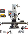 Real Deal Benchtop Milling Machine With 1100W Brushless Motor And Variable Speed Control Featuring precise micro feed handle and tools.