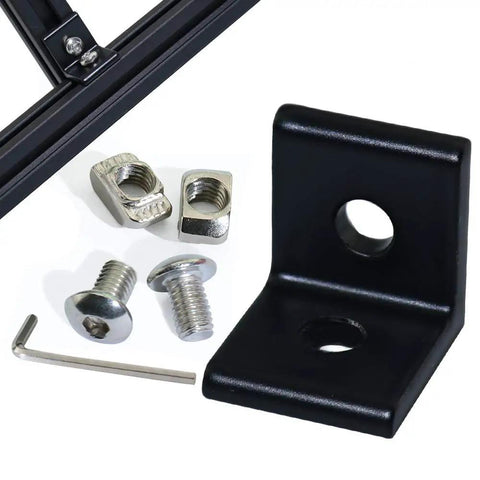 2 Hole Black 90 Degree Inside Corner Bracket Kit For 2020 Aluminum Extrusion 20x20 Profile With 6mm Slot Includes 20 T Nuts, 20 Hex Screws, And 1 Allen Wrench Heavy Duty Easy Mounting For 3D Printer And CNC Frame