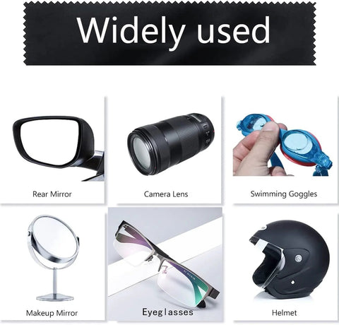 Eyeglass cleaning cloths, 12-pack in black and gray, 6x7 inches; six-item collage showing uses with glasses and lenses