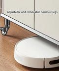 Heavy Duty Adjustable Furniture Legs With Swivel Casters, 4 Piece Metal Table And Cabinet Foot Extenders Featuring 360 Degree Rotation, White Height Range 9 To 14 Inches showing swivel caster on cabinet