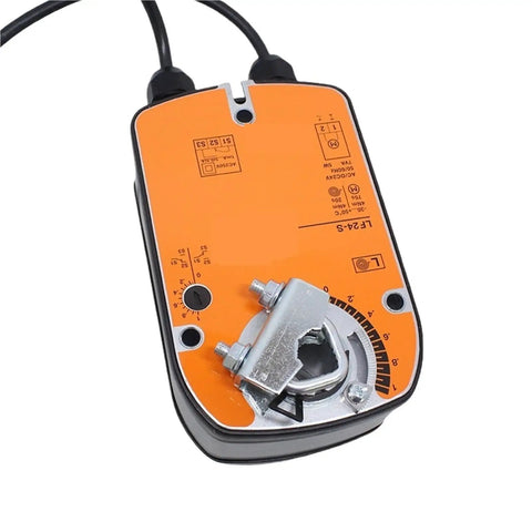 Real Deal 4 NM Rotary Actuator Assembly For Ventilation Drive AC DC 24V with orange casing and gray metal motor attachment.
