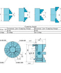 Technical diagram of K72-100 Four Jaw Lathe Chuck For Manual Metal Turning, with dimensions and clamping ranges labeled.