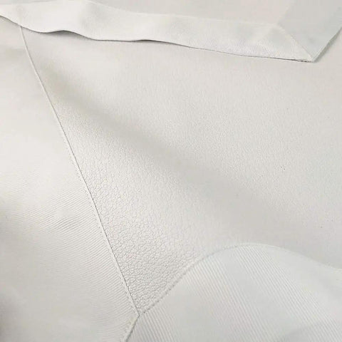 Close-up of Masonic Apron Made From Synthetic Leather, White Mason Apron With Adjustable Belt, Metal Clip, And White Grosgrain Border