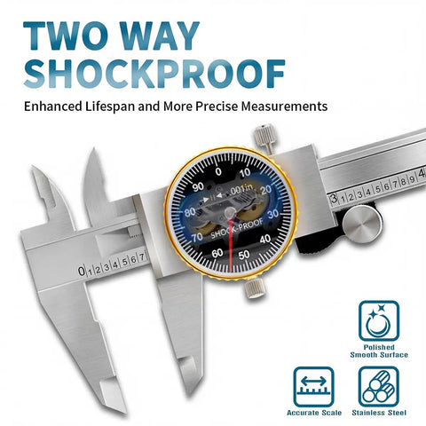 0-6 Inch Dial Caliper Set With Protective Case, 0.001 Inch Accuracy, 4 Way Measurement With Dual Jaws And Depth Rod, Shock Resistant Stainless Steel For DIY Home Improvement And Precision Machining Tasks, shockproof dial face