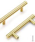 Brushed Gold 6 Inch Stainless Steel Cabinet Pulls With 3.8 Inch Hole Center Modern Drawer Handles DIY Friendly Double T Bar Design Includes Screws