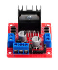 Beefy Dual H-Bridge Motor Drive Controller Board For Arduino ESP32 ESP8266, front view showing connectors and heatsink, DIY kit.