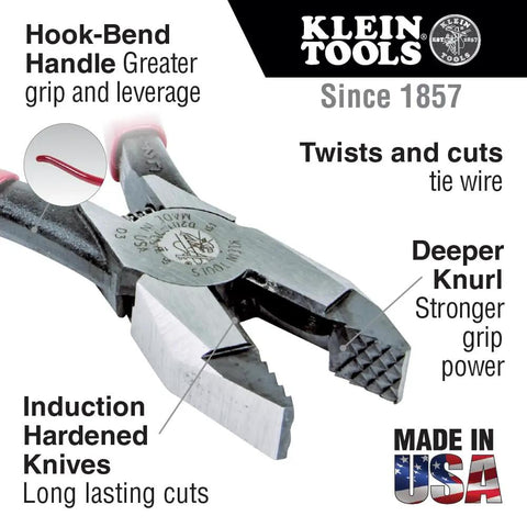 D201-7CSTA Linesman Pliers With Spring Loaded Action, Kickass Grip From Aggressive Knurl For Deep Twists And Wire Cuts
