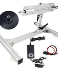 JQDML 24V reciprocating linear actuator on aluminum frame with stand; includes suction cup and speed controller.