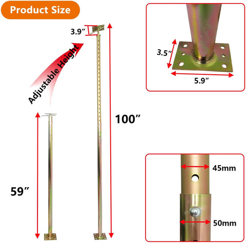 ZANURA 59–100 in adjustable floor-to-wall jack post, zinc-plated steel, 2-pack