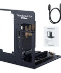 Thunderbolt Four External GPU Enclosure With USB Four Support For NVIDIA And AMD Graphics Cards showcasing ports and components in black chassis.