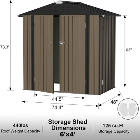 Sturdy Metal Outdoor Storage Shed 6 By 4 Ft With Lockable Door Waterproof Garden Tool Storage House Dimensions Diagram