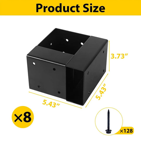 Heavy Duty 3-Way Corner Bracket Kit For 4x4 And 2x4 Woodwork, Beefy 8 Sets With 128 Screws, product dimensions and components shown