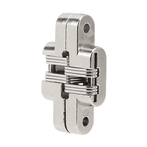1.7 inch Zinc Alloy Tiny Cross Hidden Hinges Set 4Pcs for jewelry boxes and cabinets, compact invisible hinge on white background.